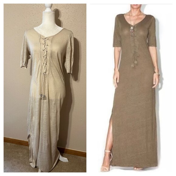 Sz S Calypso St. Barth Beige Linen Jersey Lace Up Maxi Dress or Swim Cov… - Picture 3 of 16